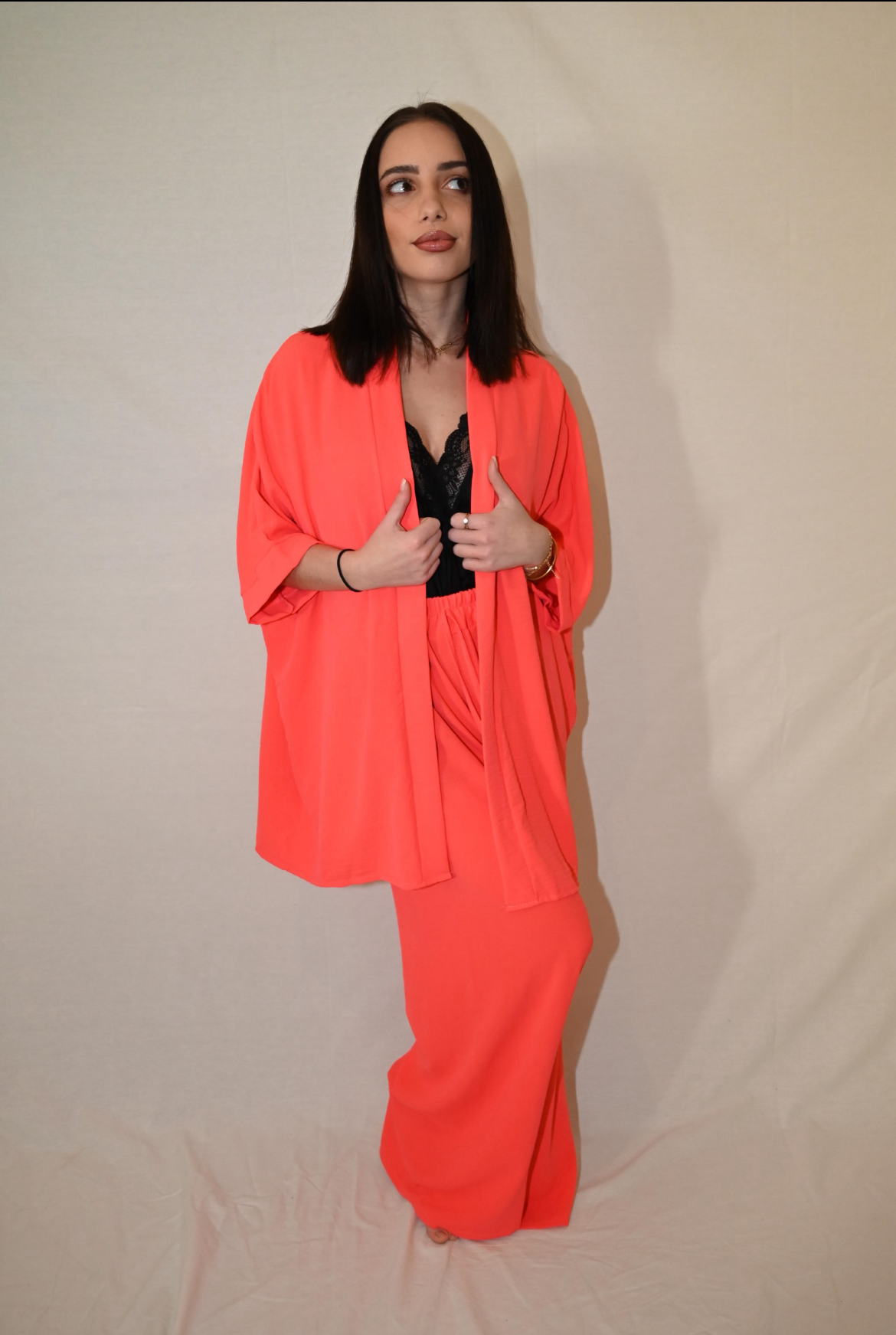 Σετ παντελόνα-ριχτό πουκάμισο κοραλλί✨